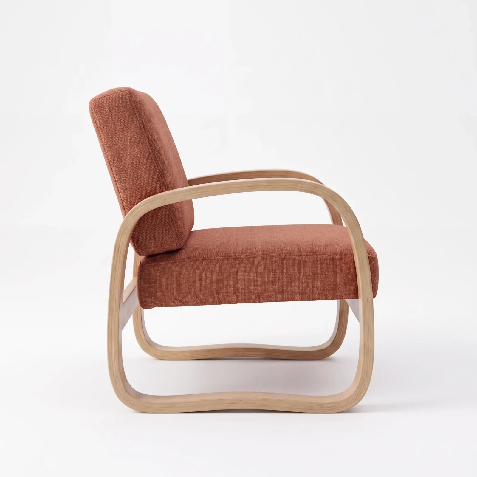 Terracotta bentwood armchair — side-profile packshot