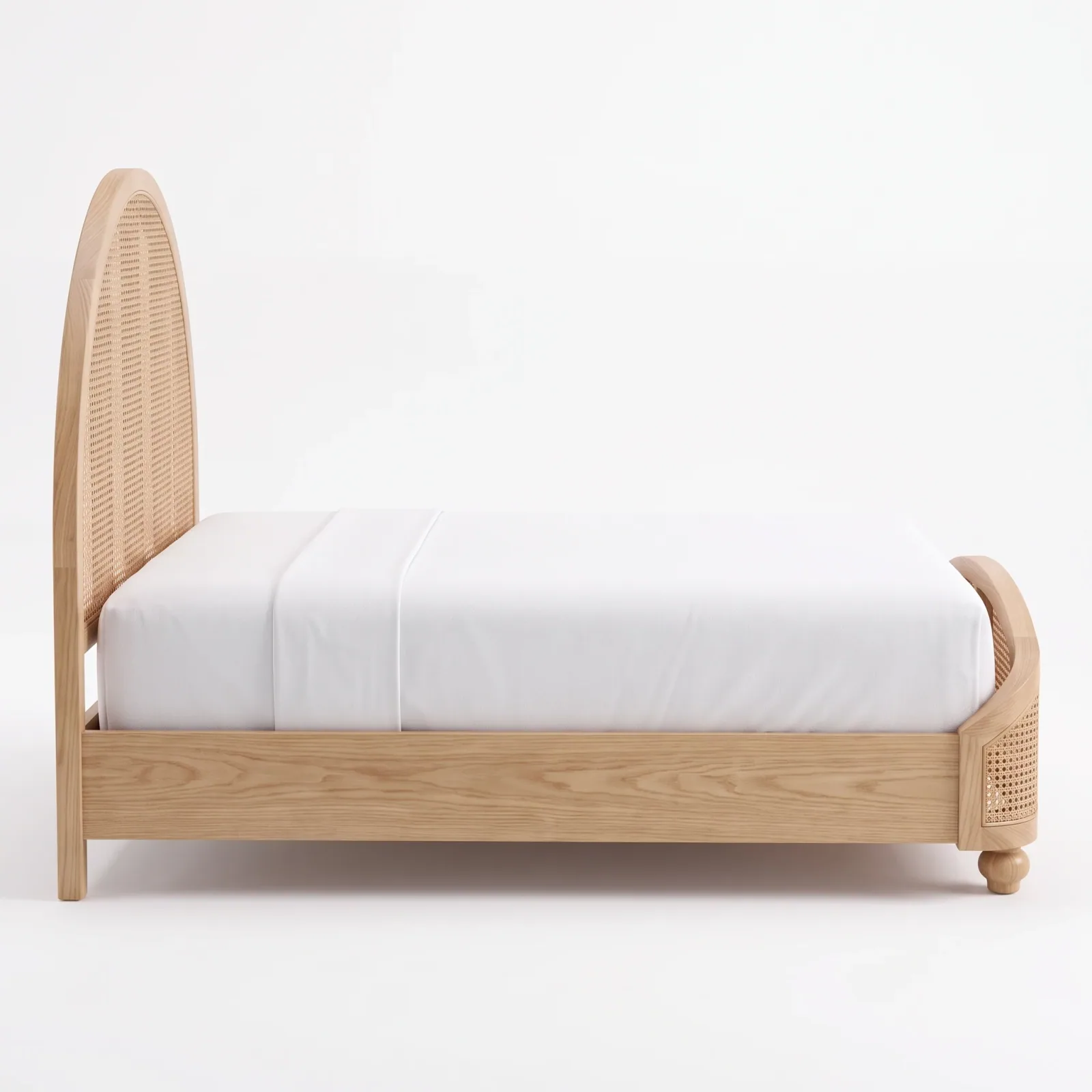 Oak and cane bed — side-profile packshot