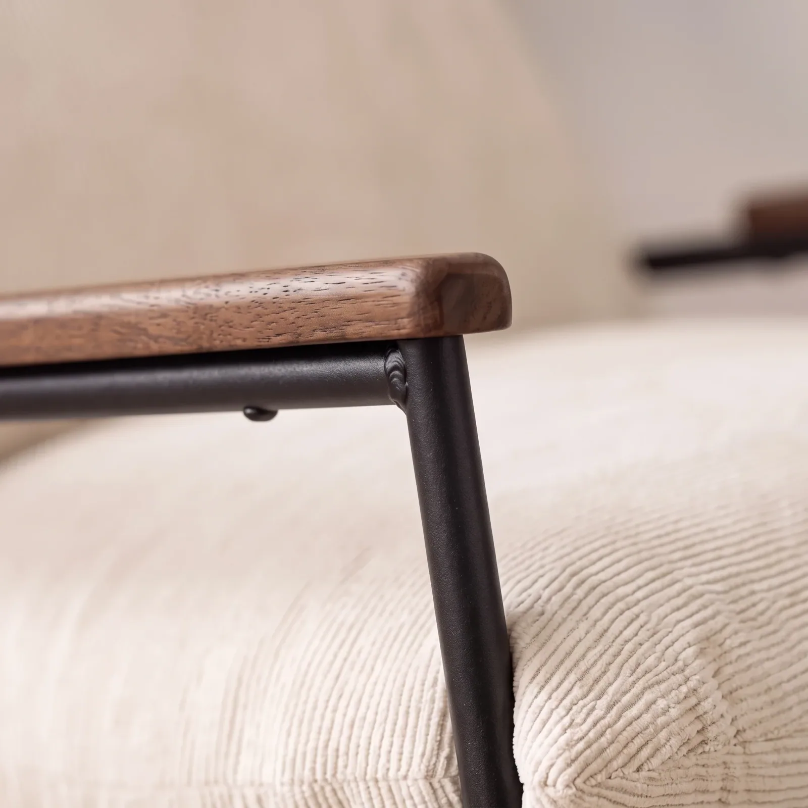Rocking chair armrest and cushion — material close-up