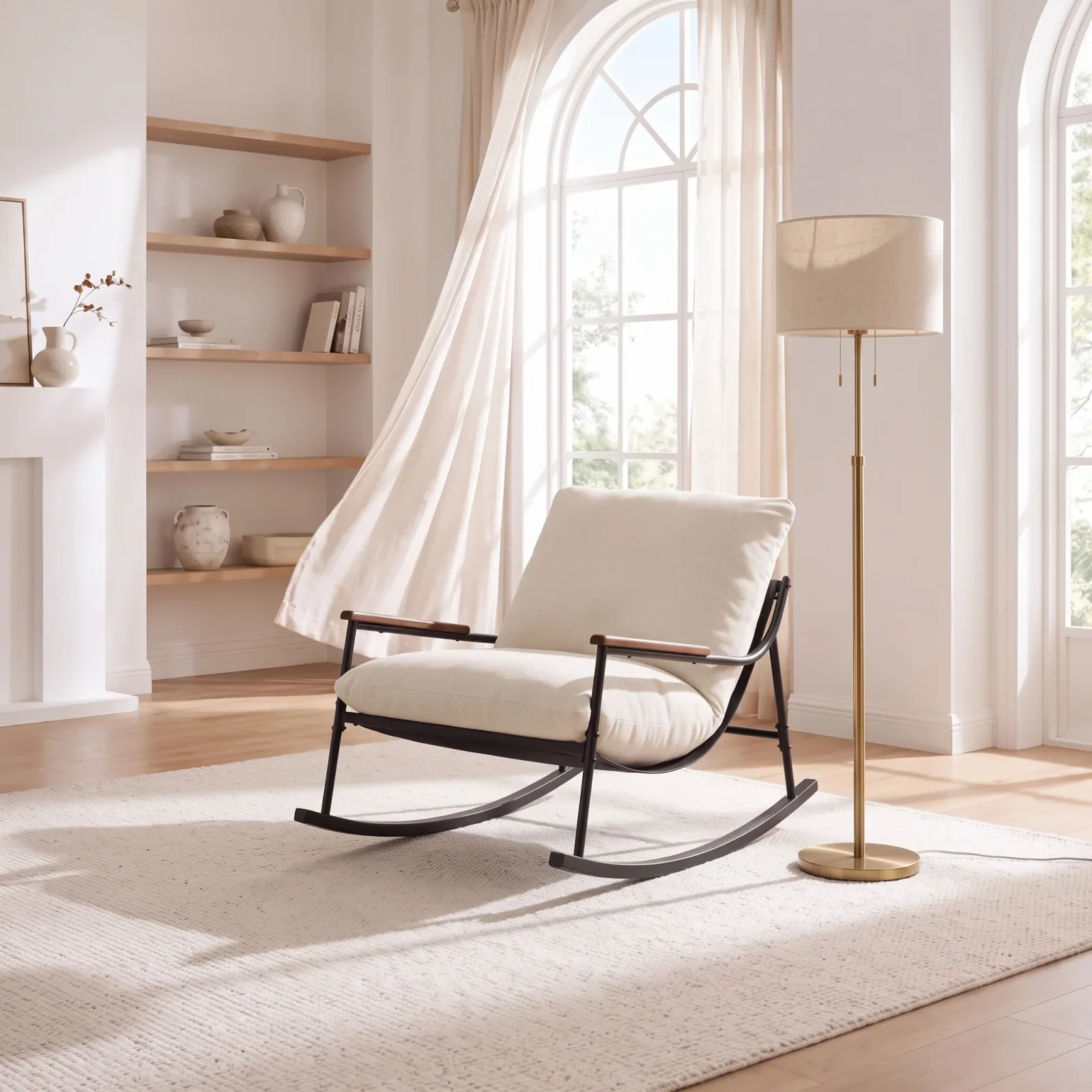 Ivory rocking lounge chair in a bright living room — room scene