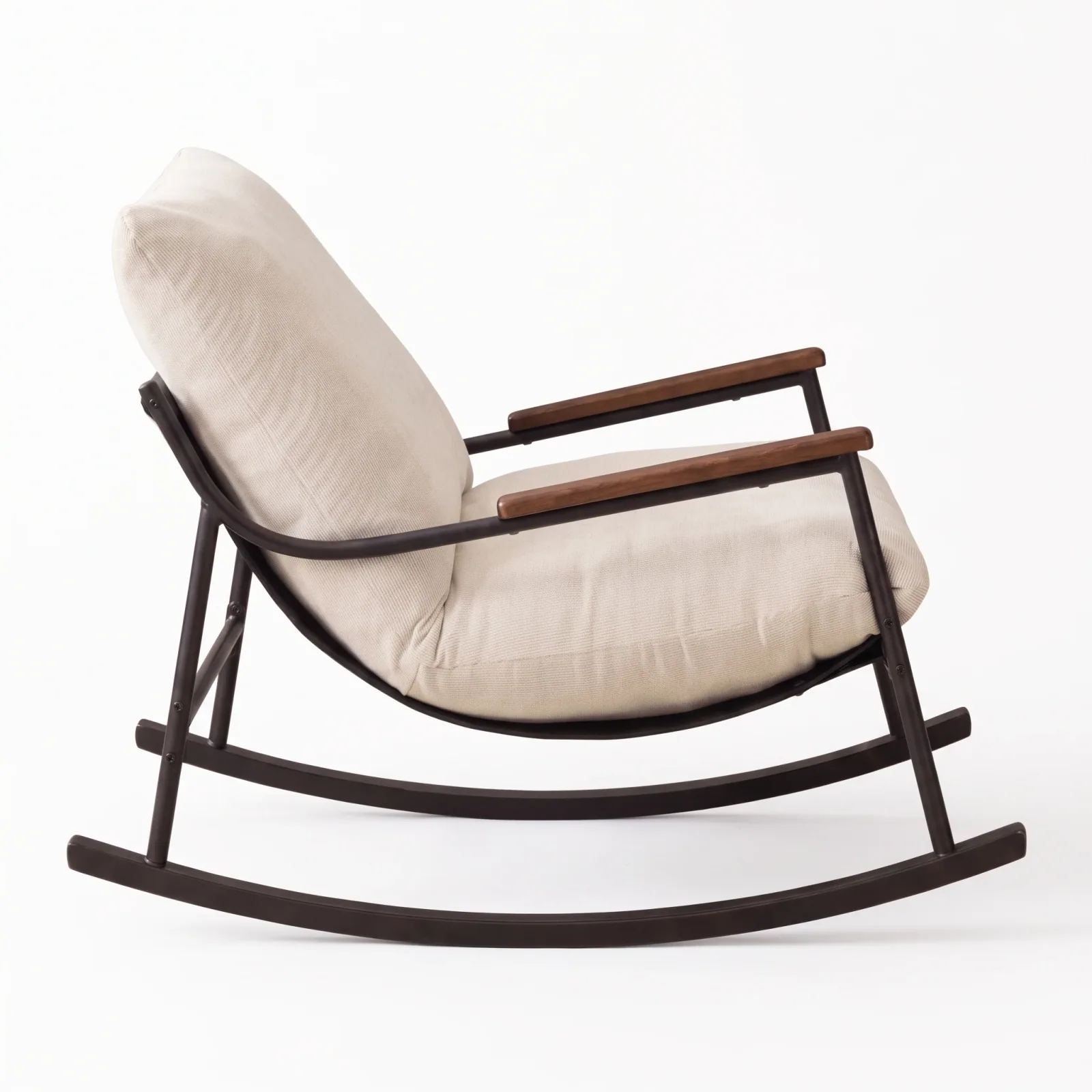 Ivory rocking lounge chair, three-quarter view — studio packshot