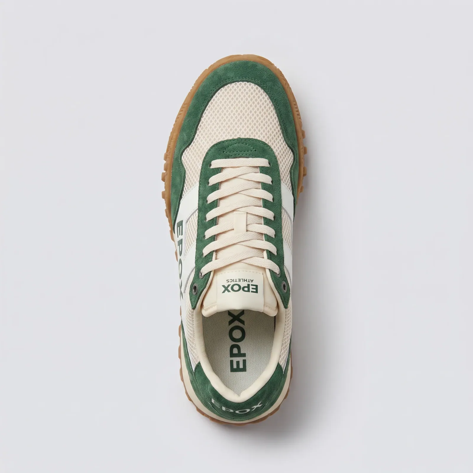 The suede runner sneaker from directly above on light grey