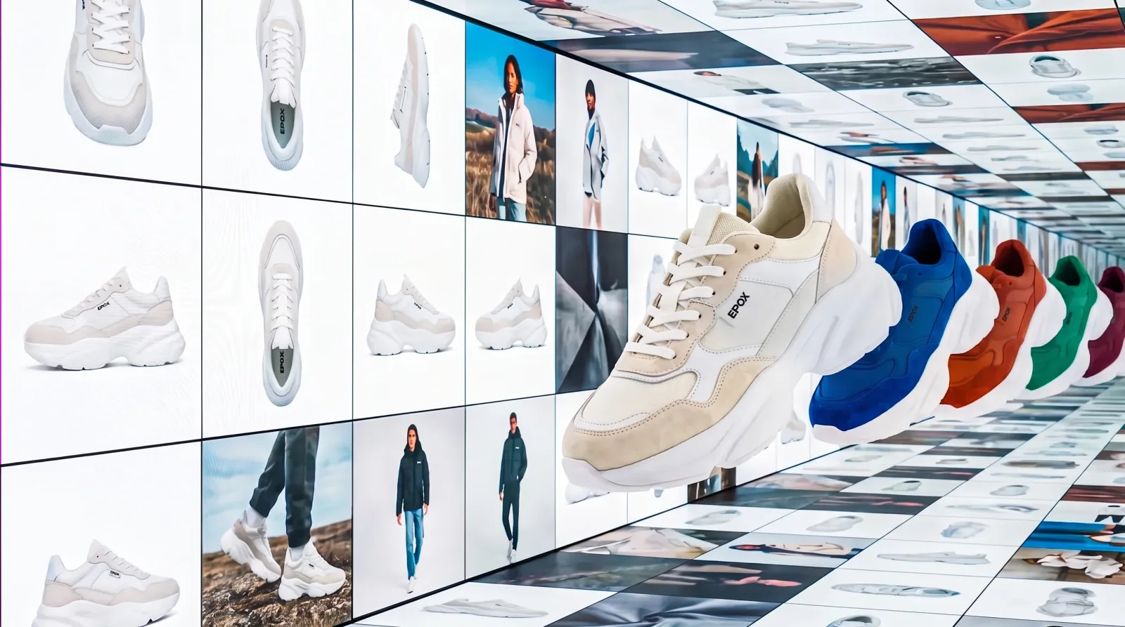 One product across many color variants receding into mirrored infinity · Automations · Epox